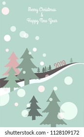 Christmas tree vector. New year 2019. Greeting card.