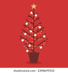 Vector de árbol de Navidad. Árbol de Navidad de fondo rojo. espacio libre para texto.