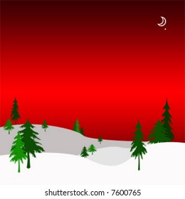 Christmas Tree Vector on Red Background