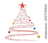 Christmas Tree Vector on white. Red Christmas Tree Painted illustration. Sketch, drawn or painted artistic illustration of a x mas tree. Ribbon Christmas Stylish Tree. Vector can be to any size.