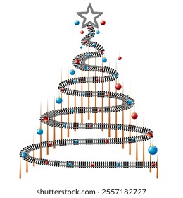 Christmas Tree Vector on white. Red Christmas Tree Painted illustration. Sketch, drawn or painted artistic illustration of a x mas tree. Ribbon Christmas Stylish Tree. Vector can be to any size.