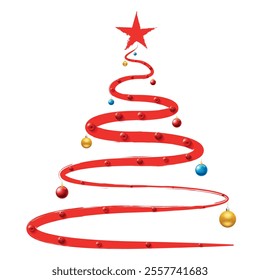 Christmas Tree Vector on white. Red Christmas Tree Painted illustration. Sketch, drawn or painted artistic illustration of a x mas tree. Ribbon Christmas Stylish Tree. Vector can be to any size.