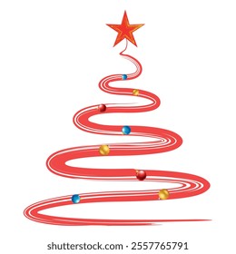 Christmas Tree Vector on white. Red Christmas Tree Painted illustration. Sketch, drawn or painted artistic illustration of a x mas tree. Ribbon Christmas Stylish Tree. Vector can be to any size.