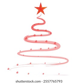 Christmas Tree Vector on white. Red Christmas Tree Painted illustration. Sketch, drawn or painted artistic illustration of a x mas tree. Ribbon Christmas Stylish Tree. Vector can be to any size.