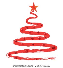 Christmas Tree Vector on white. Red Christmas Tree Painted illustration. Sketch, drawn or painted artistic illustration of a x mas tree. Ribbon Christmas Stylish Tree. Vector can be to any size.