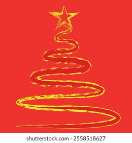 Christmas Tree Vector on white. Red Christmas Tree Painted illustration. Sketch, drawn or painted artistic illustration of a x mas tree. Ribbon Christmas Stylish Tree. Vector can be to any size.