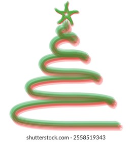 Christmas Tree Vector on white. Red green Christmas Tree Painted illustration. Sketch, drawn or painted artistic illustration of a x mas tree. Ribbon Christmas Stylish Tree. Vector can be to any size.