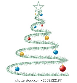 Christmas Tree Vector on white. Grass Christmas Tree Painted illustration. Sketch, drawn or painted artistic illustration of a x mas tree. Ribbon Christmas Stylish Tree. Vector can be to any size.