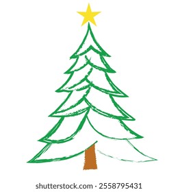 Christmas Tree Vector on white. Green Christmas Tree Painted illustration. Sketch, drawn or painted artistic illustration of a x mas tree. Ribbon Christmas Stylish Tree. Vector can be to any size.