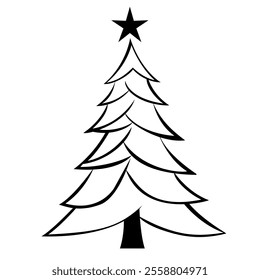 Christmas Tree Vector on white. Black Christmas Tree Painted illustration. Sketch, drawn or painted artistic illustration of a x mas tree. Ribbon Christmas Stylish Tree. Vector can be to any size.