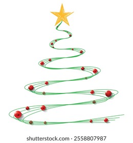 Christmas Tree Vector on white. Grass Christmas Tree Painted illustration. Sketch, drawn or painted artistic illustration of a x mas tree. Ribbon Christmas Stylish Tree. Vector can be to any size.