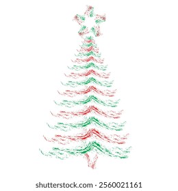 Christmas Tree Vector on white. Red Green Christmas Tree Painted illustration. Sketch, drawn or painted artistic illustration of a x mas tree. Ribbon Christmas Stylish Tree. Vector can be to any size.