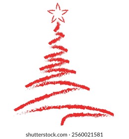 Christmas Tree Vector on white. Red Christmas Tree Painted illustration. Sketch, drawn or painted artistic illustration of a x mas tree. Ribbon Christmas Stylish Tree. Vector can be to any size.