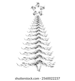 Christmas Tree Vector on white. Black Christmas Tree Painted illustration. Sketch, drawn or painted artistic illustration of a x mas tree. Ribbon Christmas Stylish Tree. Vector can be to any size.