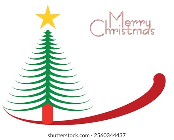 Christmas Tree Vector on white. Red Green Christmas Tree Painted illustration. Sketch, drawn or painted artistic illustration of a x mas tree. Ribbon Christmas Stylish Tree. Vector can be to any size.