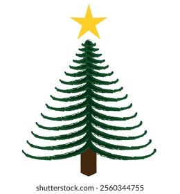 Christmas Tree Vector on white. Green Christmas Tree Painted illustration. Sketch, drawn or painted artistic illustration of a x mas tree. Ribbon Christmas Stylish Tree. Vector can be to any size.