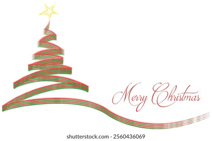 Christmas Tree Vector on white. Red Green Christmas Tree Painted illustration. Sketch, drawn or painted artistic illustration of a x mas tree. Ribbon Christmas Stylish Tree. Vector can be to any size.