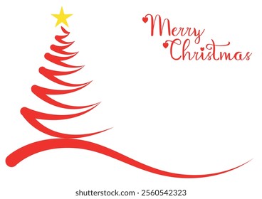 Christmas Tree Vector on white. Red Christmas Tree Painted illustration. Sketch, drawn or painted artistic illustration of a x mas tree. Ribbon Christmas Stylish Tree. Vector can be to any size.