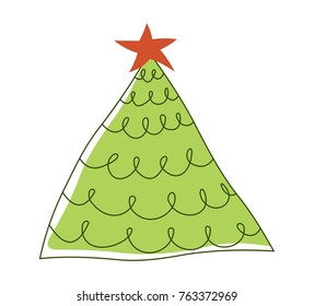 Christmas tree. Vector on white background.
