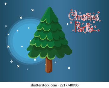 Christmas Tree vector with Christmas Party text effects on a dark blue background. Vector illustration. And Happy Newyear