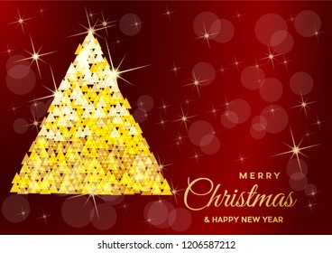 Christmas tree, vector postcard or greeting. Gold bars, wealth and prosperity concept.