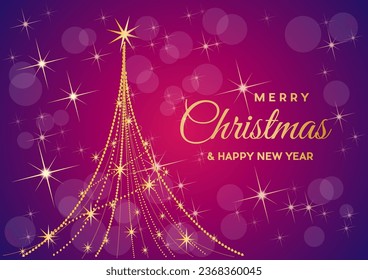 Christmas tree, vector postcard or greeting. Gold necklace, wealth and prosperity concept.