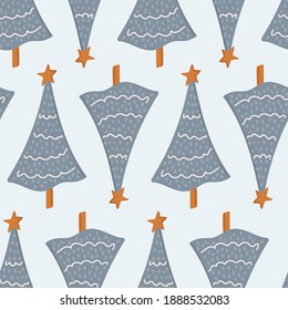 Christmas tree vector seamless pattern, cute hand drawn winter repeat background 