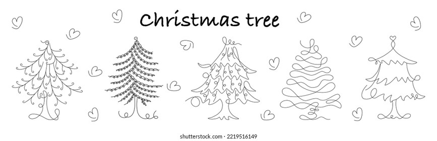 Christmas tree vector set designed in doodle style on white background. For decorating Christmas themes, Christmas cards, digital prints, stickers, Scrapbook, bags designs and more. 