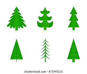 Christmas tree vector set. Green tree