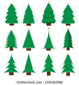 Christmas tree vector set isolated on white background.