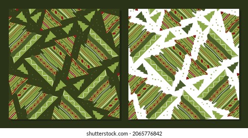 Christmas tree - vector set of seamless Christmas patterns. Winter  background for fabric, textile, wallpaper, posters, gift wrapping and paper, napkins. Print for kids
