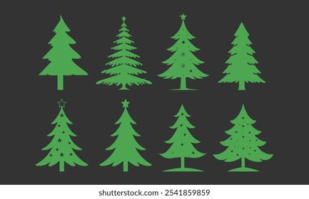 Conjunto de vetor de árvore de Natal com vários desenhos festivos e estrelas perfeitas para decorações de férias, gráficos sazonais e projetos de inverno

