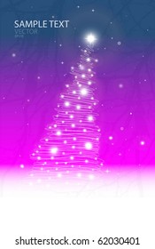Christmas tree vector shiny illustration - Christmas tree  and background branches