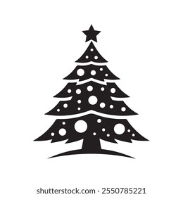 Christmas tree Vector silhouette. Christmas tree illustration Isolated on White Background.