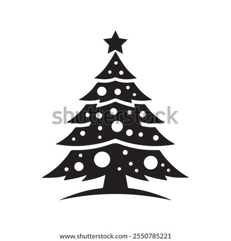 Christmas tree Vector silhouette. Christmas tree illustration Isolated on White Background.