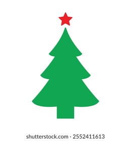 A Christmas tree vector and silhouette with a prominent star .