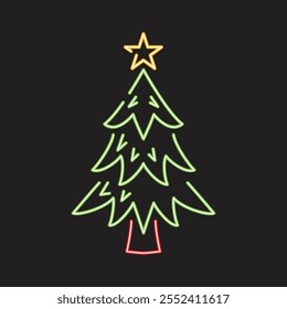 A Christmas tree vector and silhouette with a prominent star .