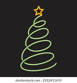 A Christmas tree vector and silhouette with a prominent star .