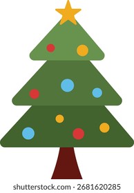 Christmas tree vector, simple flat Christmas tree vector illustration with Christmas ornaments