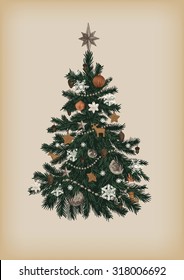 Christmas Tree. Vector Vintage Illustration.