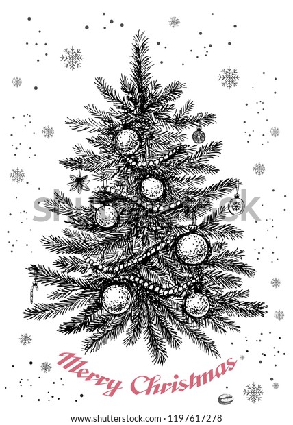 Download Christmas Tree Vector Vintage Illustration Black Stock Vector Royalty Free 1197617278 3D SVG Files Ideas | SVG, Paper Crafts, SVG File