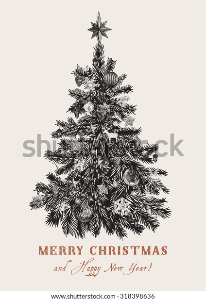 Download Christmas Tree Vector Vintage Illustration Black Stock Vector Royalty Free 318398636 PSD Mockup Templates