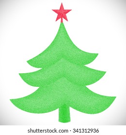 Christmas Tree. Vector Xmas Halftone Dotwork Engraving Background. Merry Christmas Wishes Card