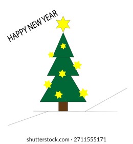 Vector del árbol de Navidad. Decoración de estrella amarilla. Feliz Año Nuevo. Ilustración de fondo blanco.
