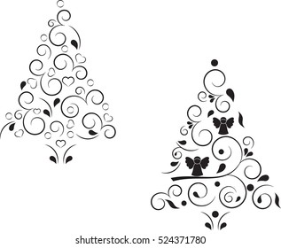 Christmas Tree Vectors, Black and White Trees 