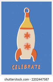 Christmas tree vintage bauble Spaceship in vector greeting card or poster with text quote.