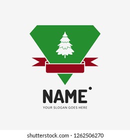 Christmas tree vintage form. Vector logo design. Business concept icon.