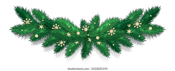 Christmas tree vintage logotype colorful with decoration from branches coniferous plant with beautiful snowflakes for design xmas souvenirs vector illustration
