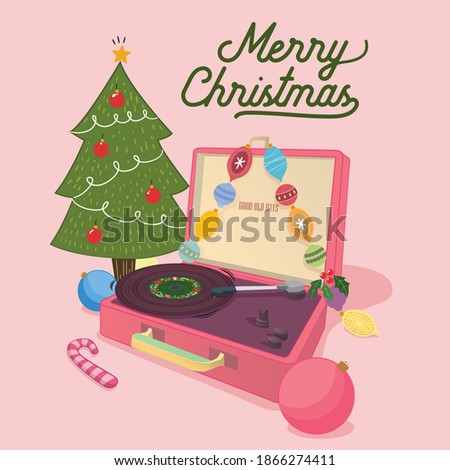 Christmas tree with vinyl player. good old times