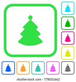Christmas tree vivid colored flat icons in curved borders on white background